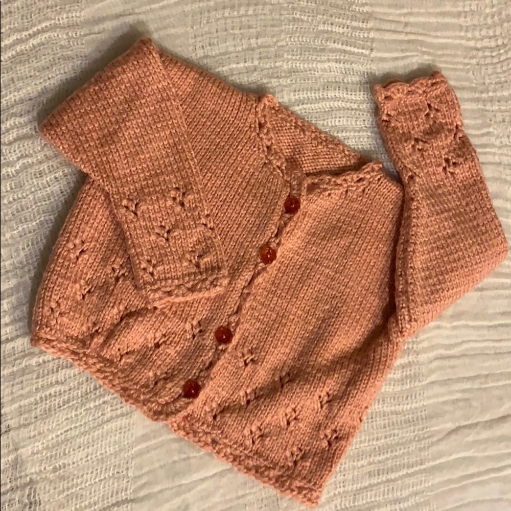Rose pink hand knit cardigan sweater